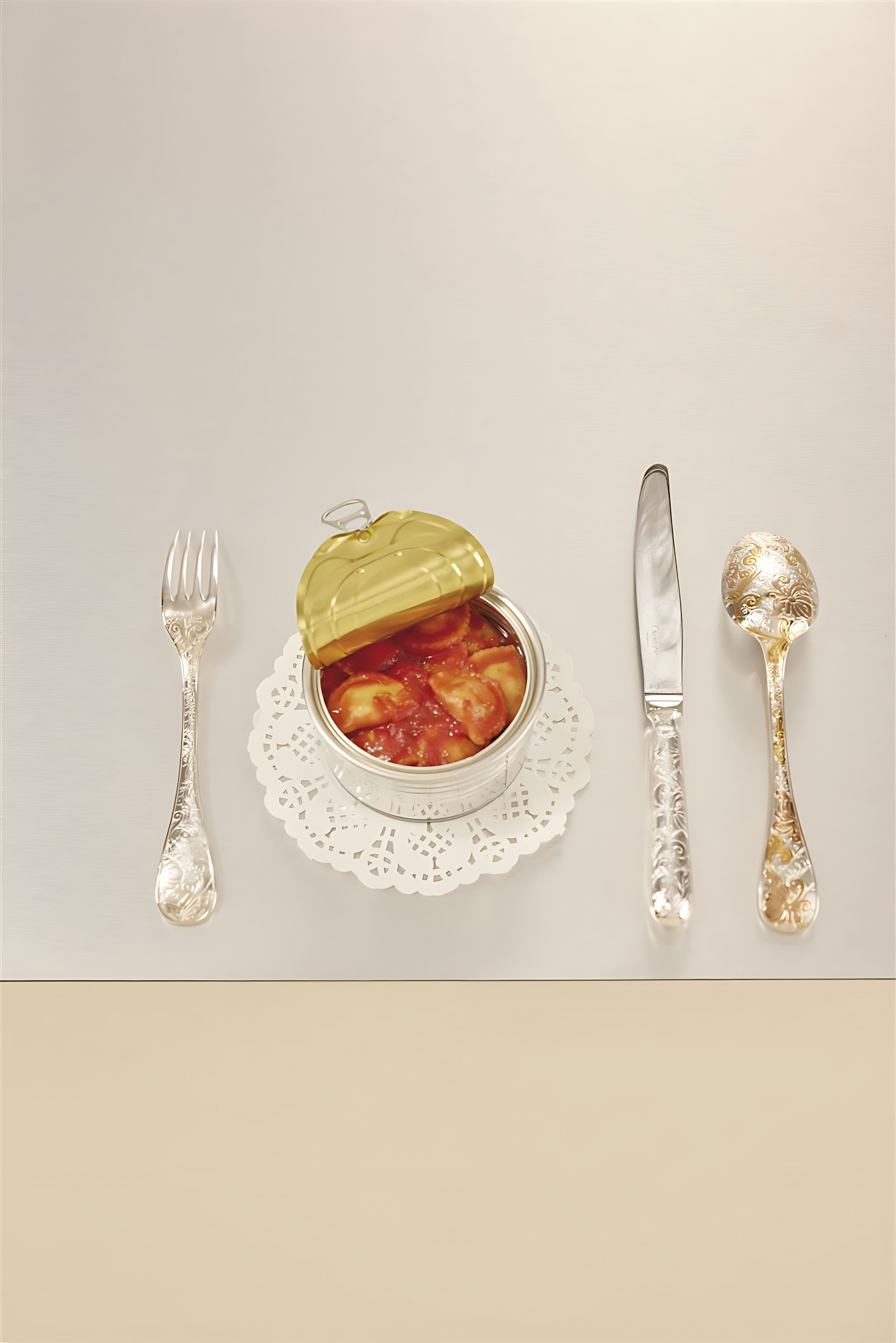 Christofle "Jardin D'Eden" Table Spoon yellow gold & rose gold standard silver plated 20 cm Christofle "Jardin D'Eden" Table Knife sterling silver 25 cm