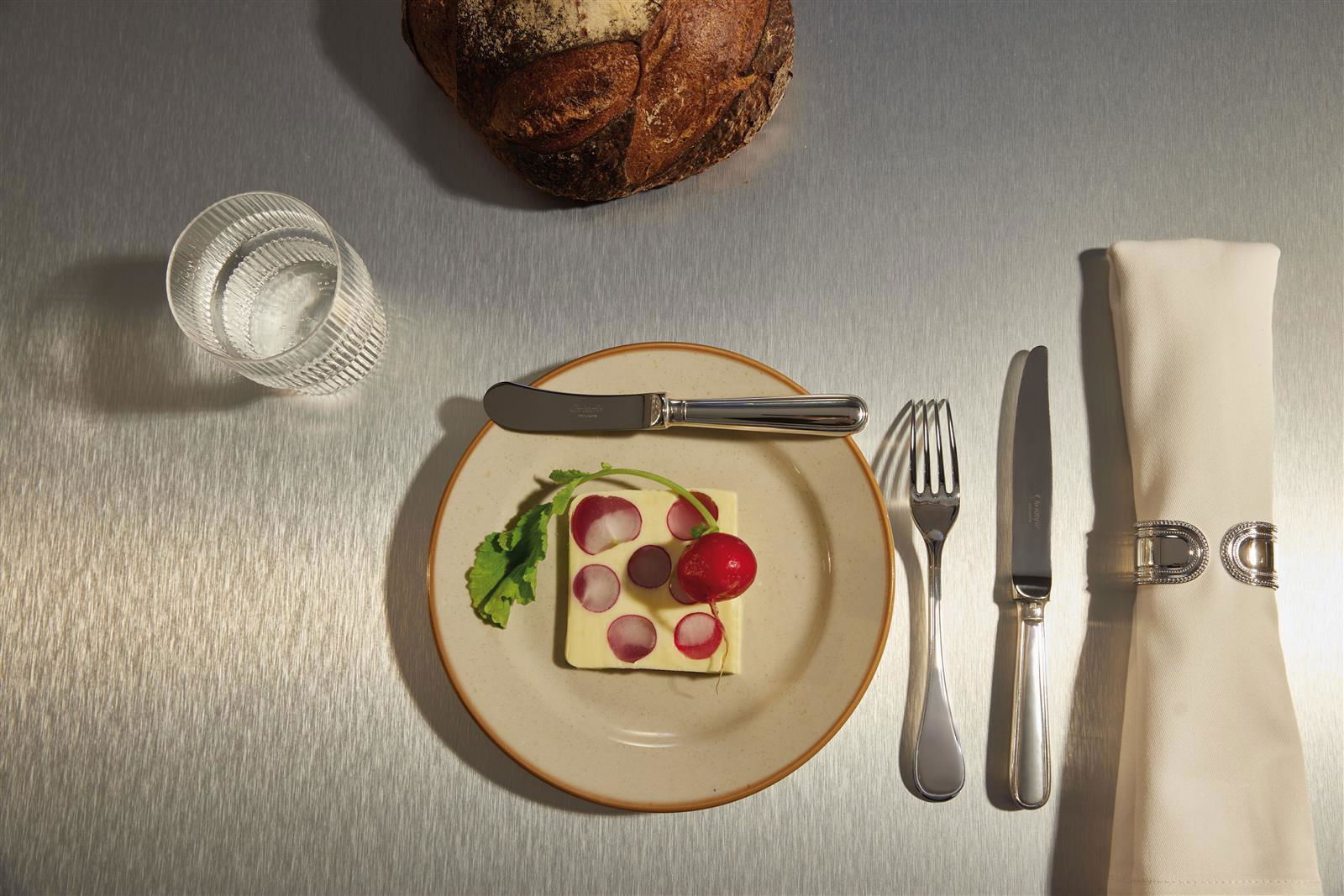 Christofle "Albi" Dinner Fork sterling silver 20 cm Christofle "Albi Acier" Butter Spreader stainless steel 16,5 cm