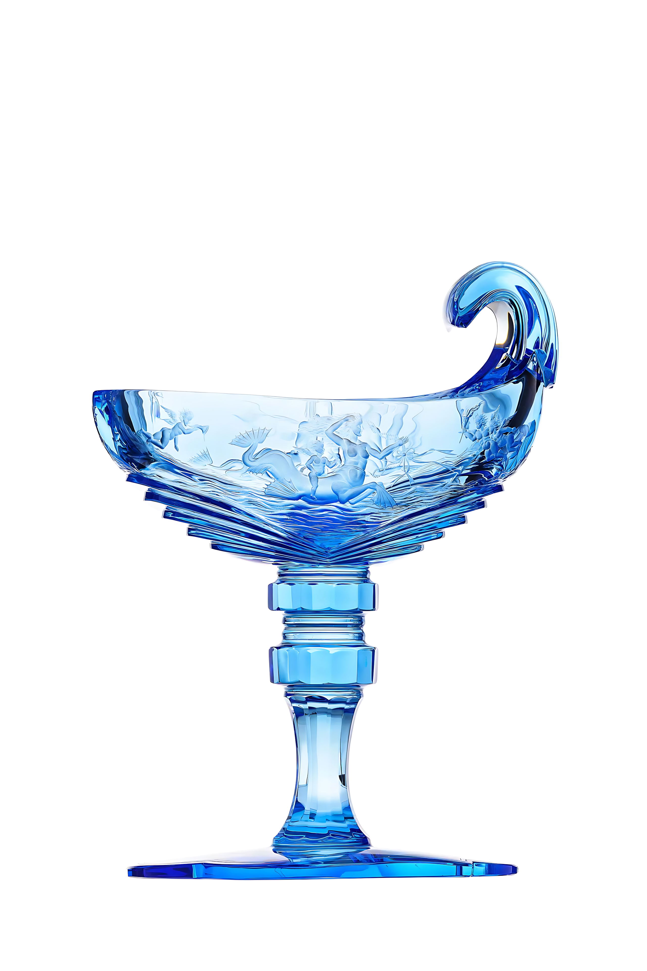 Moser "Royal Highness" Bowl engraving Neptune aquamarine Crystal Glass 35,0 cm