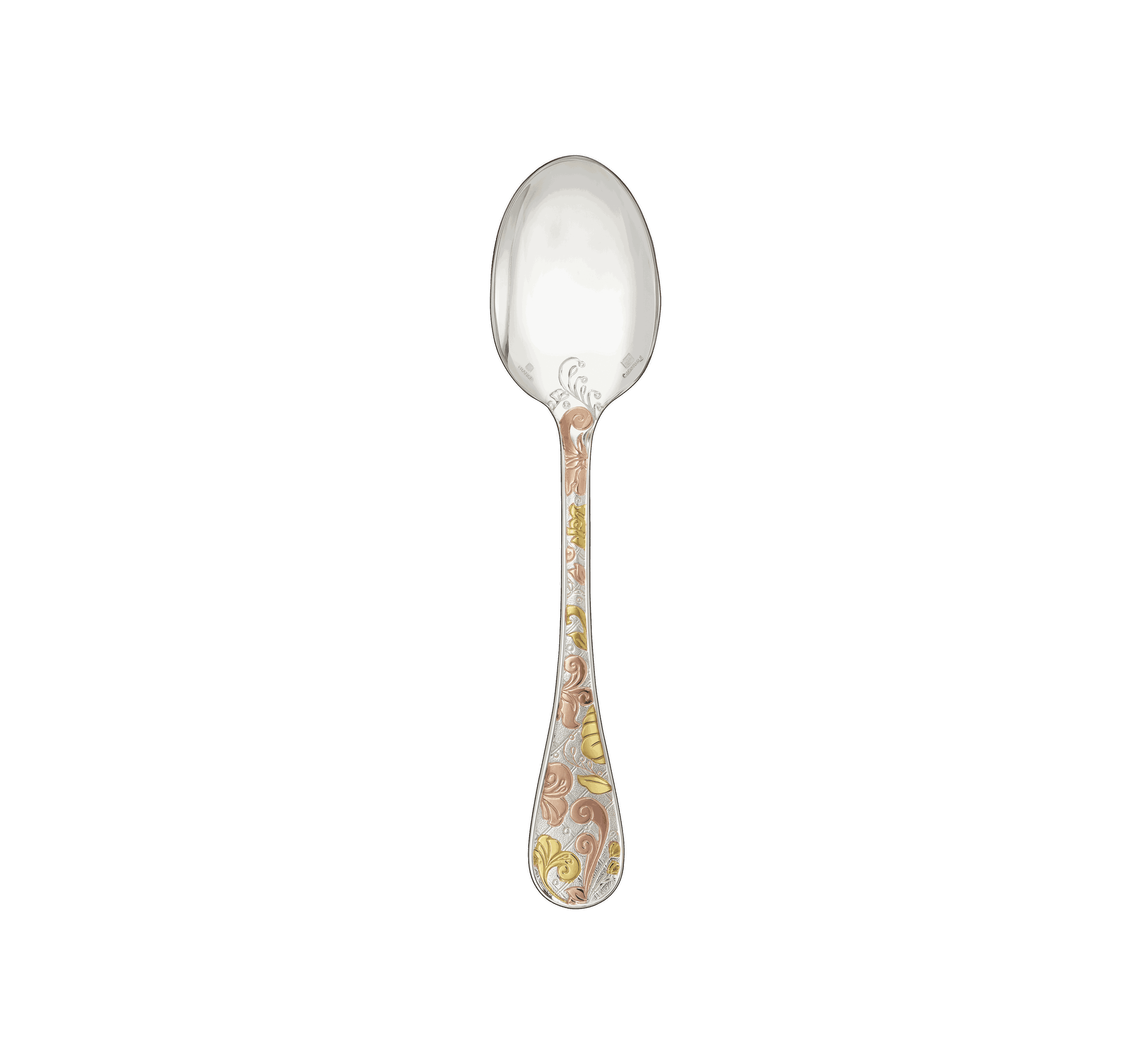 Christofle "Jardin D'Eden" Dessert Spoon yellow gold & rose gold silver plated 17 cm
