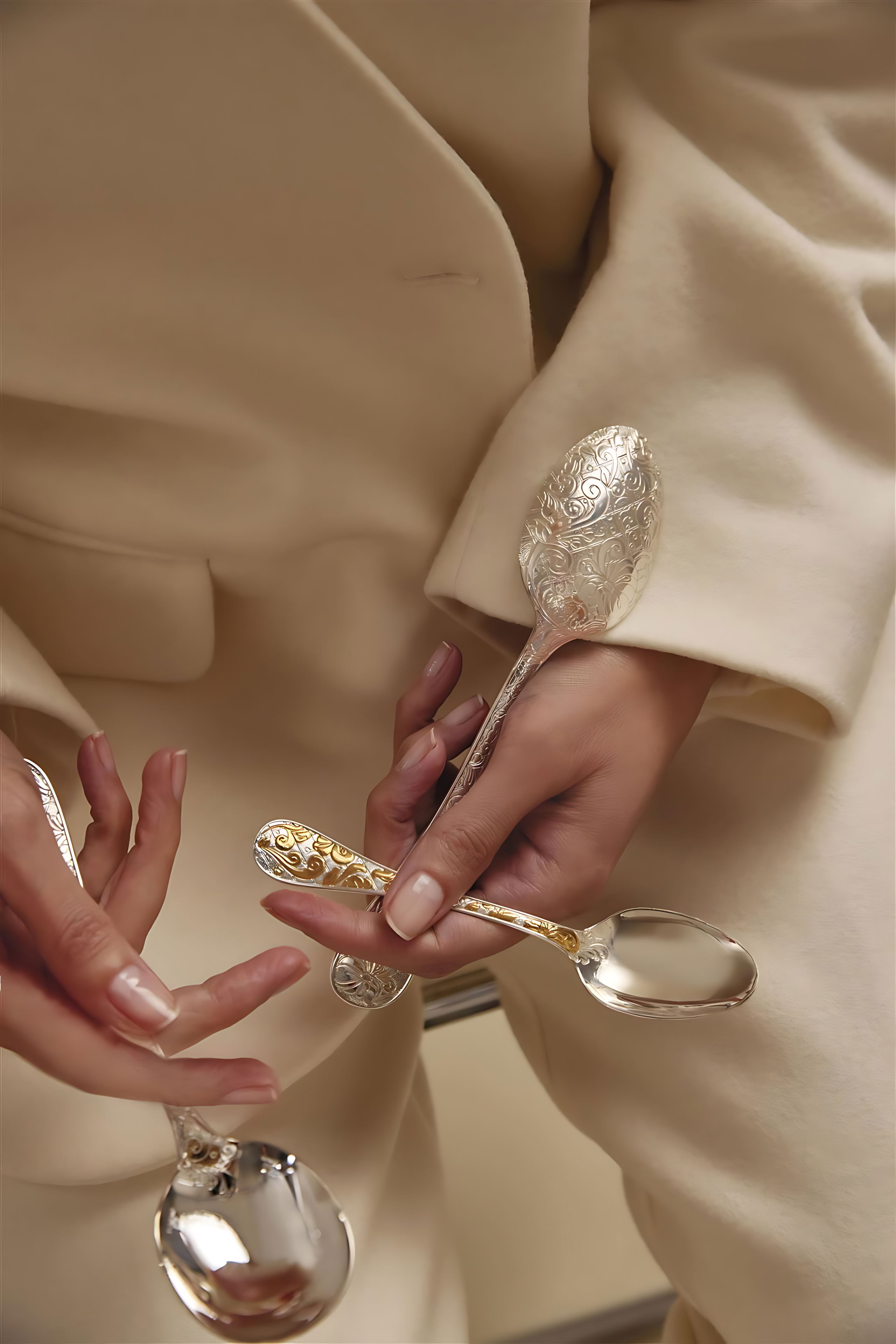 Christofle "Jardin D'Eden" Coffee Spoon partially gold-plated sterling silver 14 cm