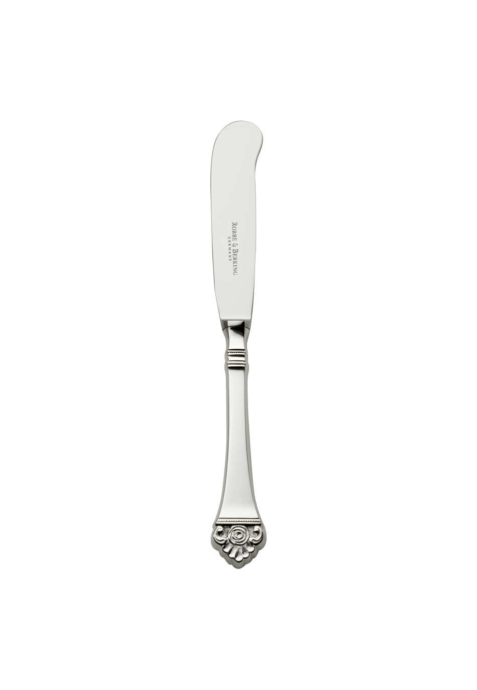 Robbe & Berking "Rose Pattern" Butter Knife with steel handle silver plated with gold accents 11 cm