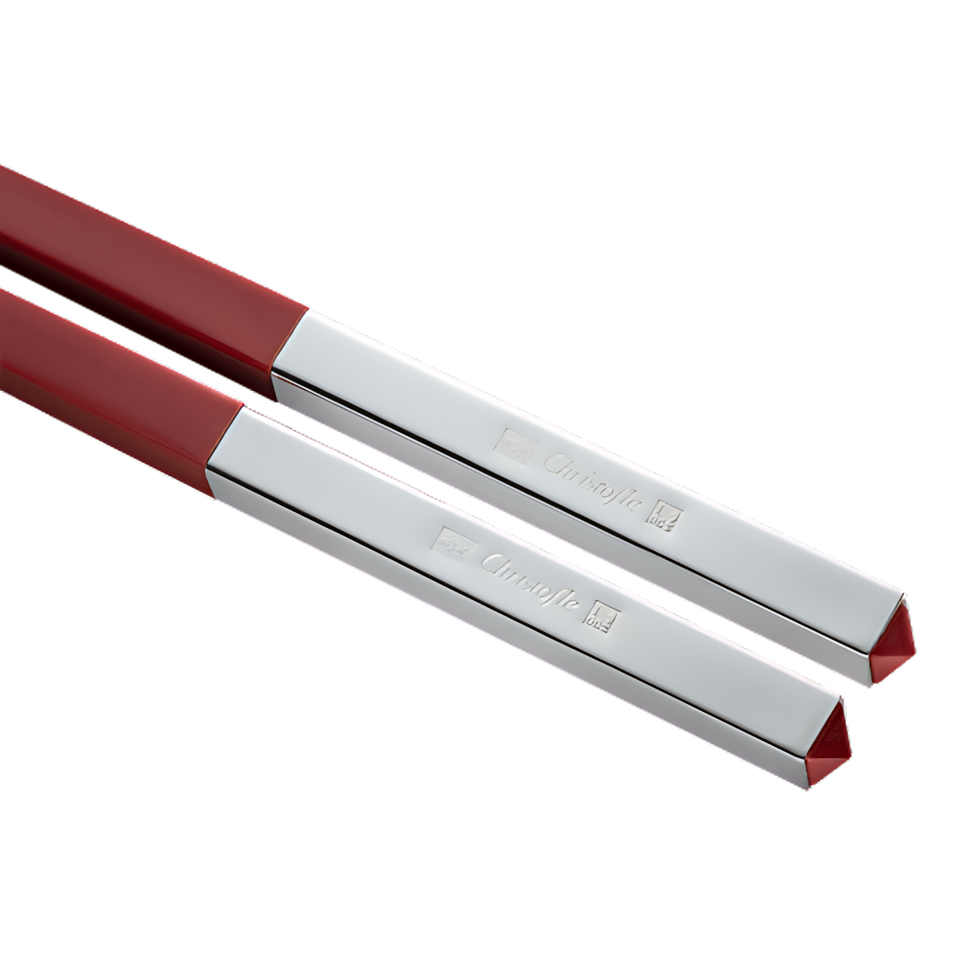 Christofle "Vertigo" Pair Chinese Chopsticks with chopstick rest red silver plated Christofle "Vertigo" Pair Chinese Chopsticks with chopstick rest red silver plated