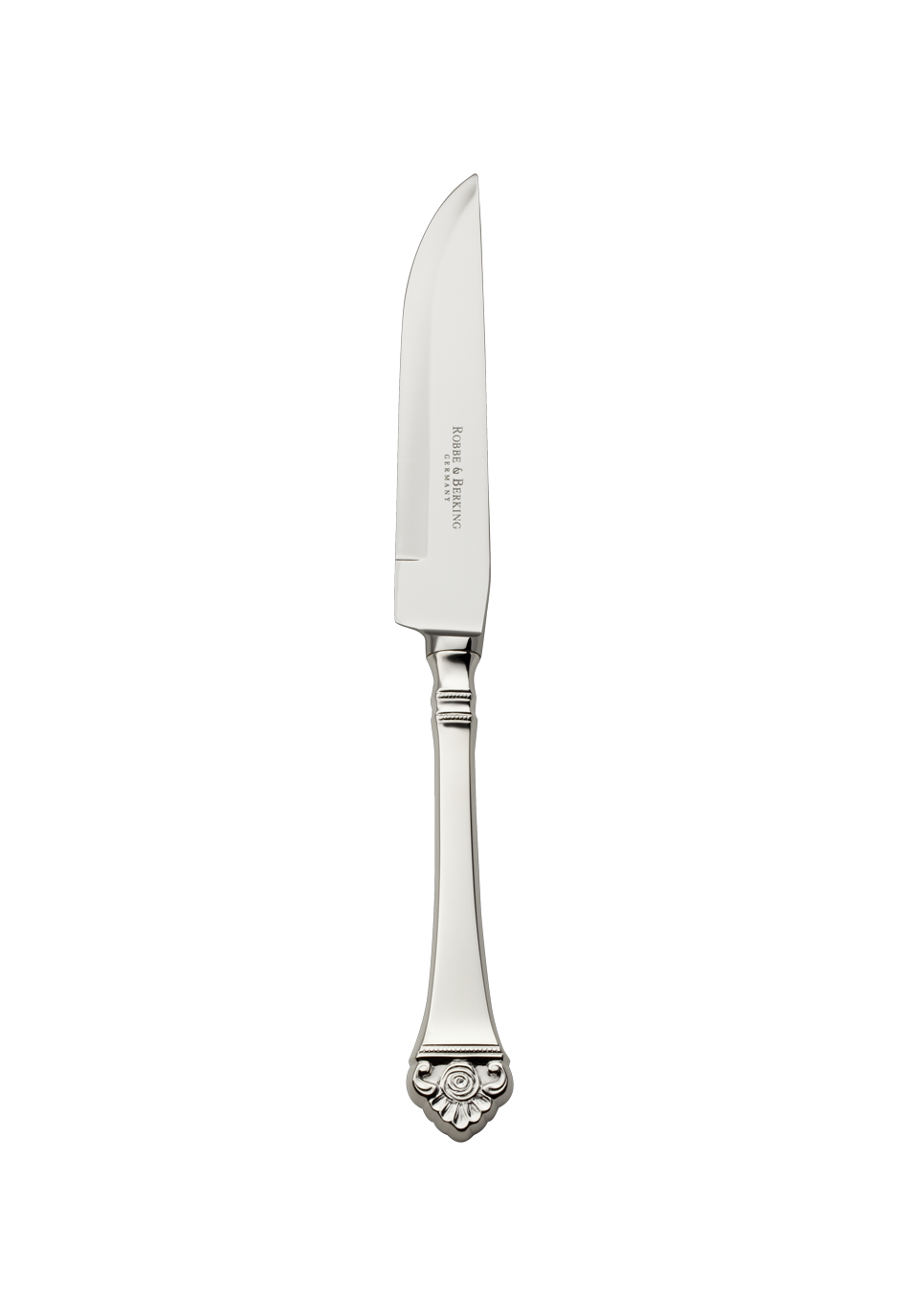 Robbe & Berking "Rose Pattern" Steak Knife and Fork silver plated with gold accents