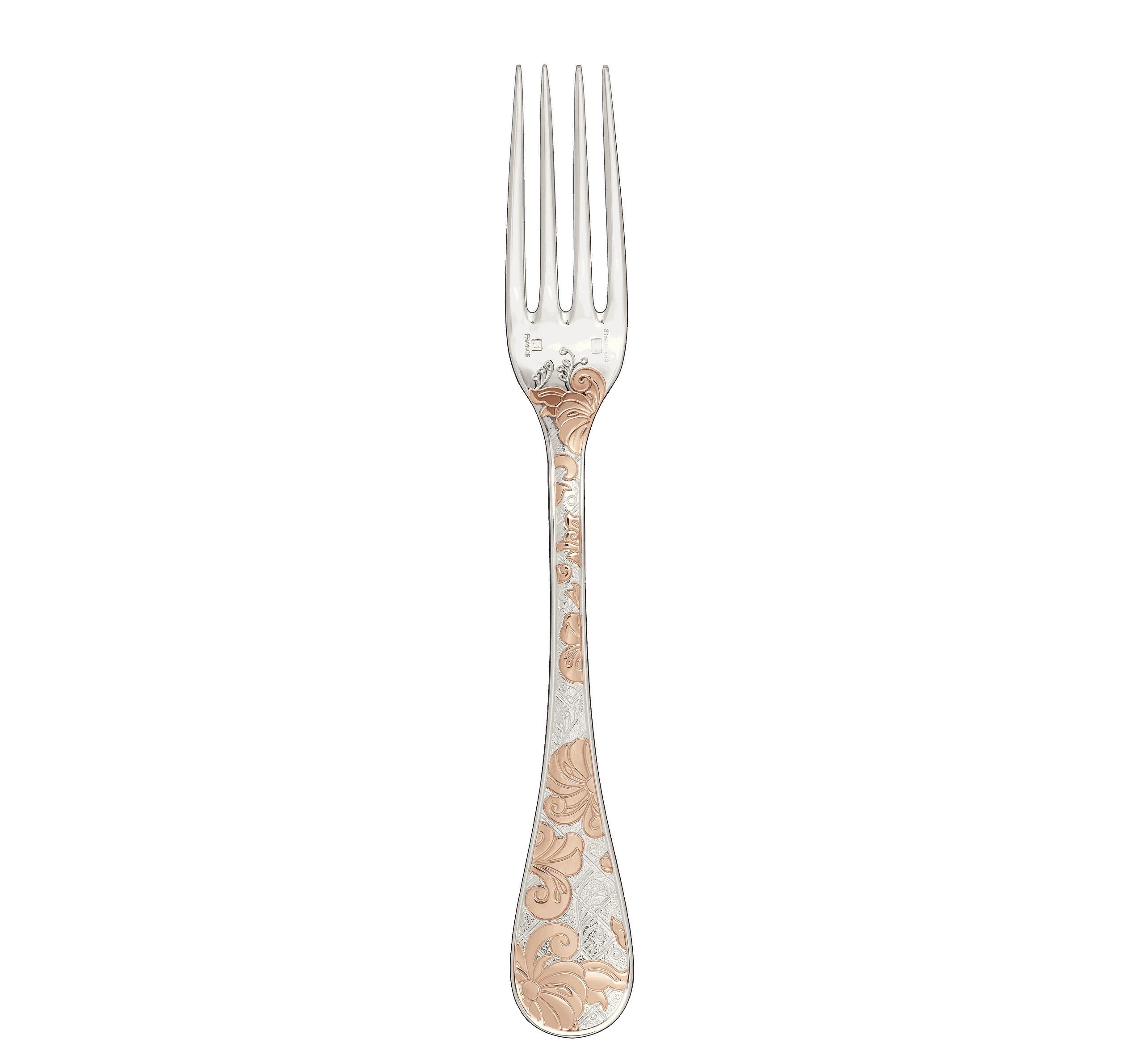 Christofle "Jardin D'Eden" Table Fork partially gilded rose gold silver plated 21 cm