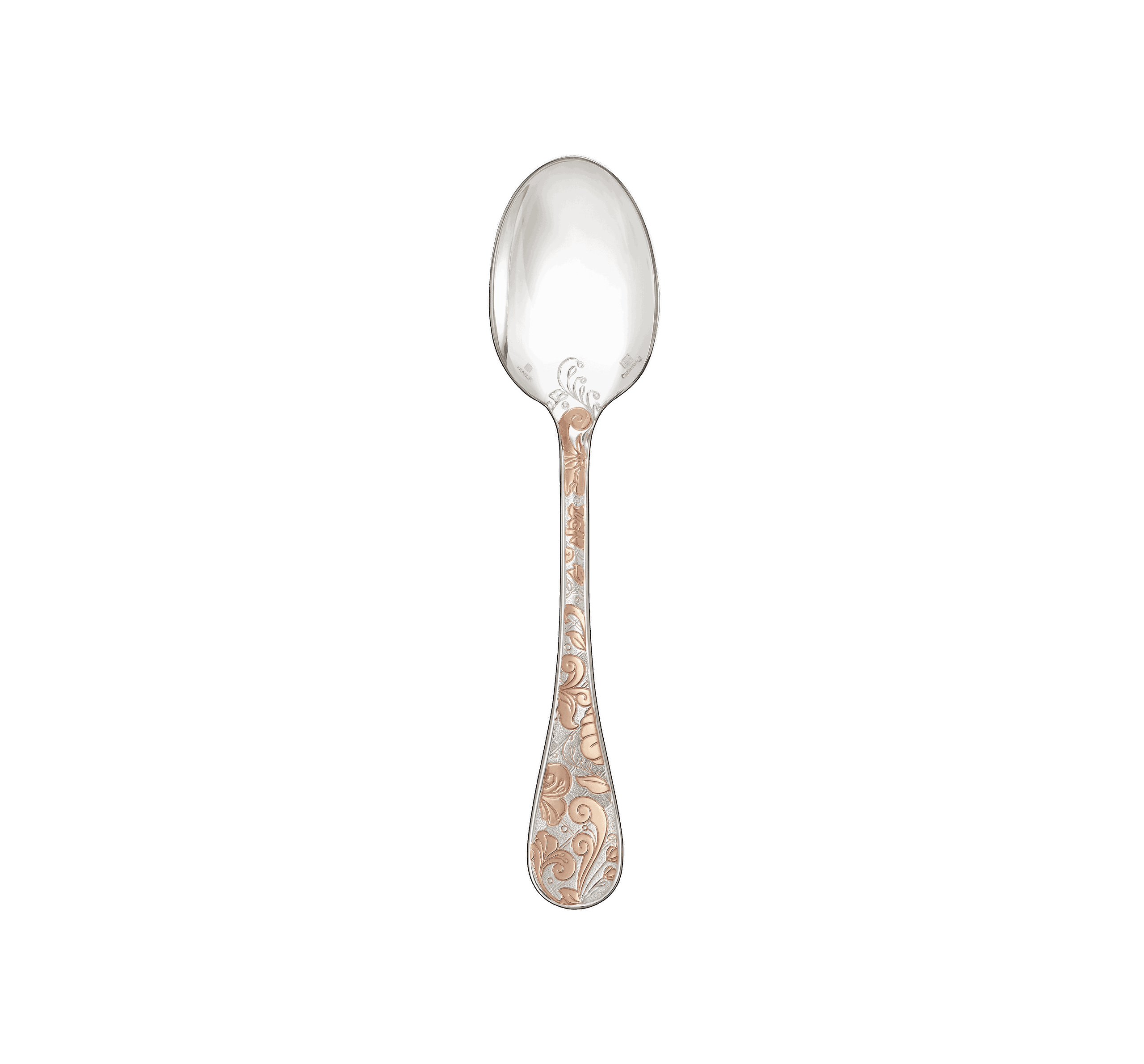Christofle "Jardin D'Eden" Dessert Spoon partially gilded rose gold silver plated 17 cm